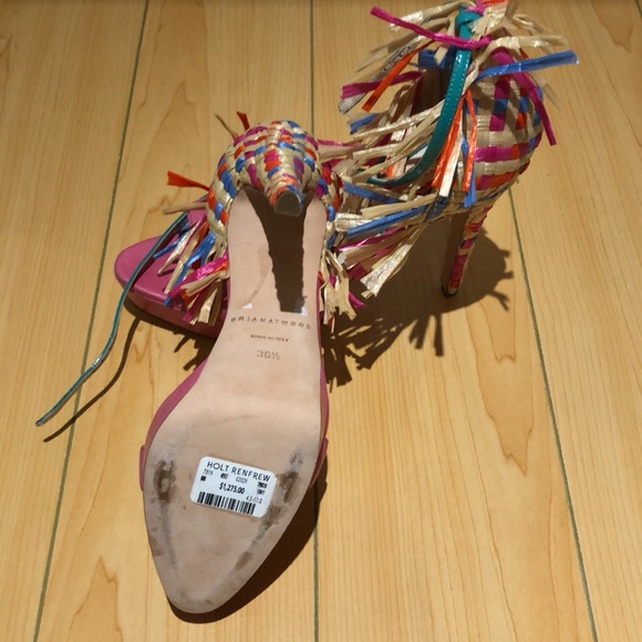 Brian Atwood Mojito Leather and Raffia Woven High Heel Shoes size 36.5 - Picture 11 of 16